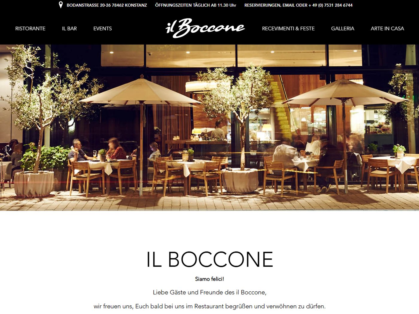 Website des Ristorante il Boccone in Konstanz, seit 2008 von uns betreut
